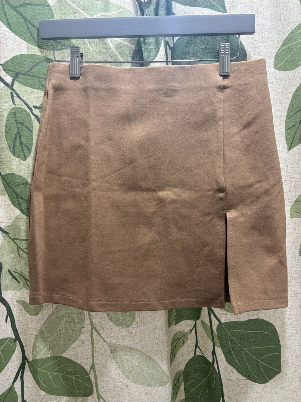 Tan Mini Skirt with Side Slit
